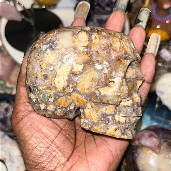 Natural Opalized Fluorite Root Stone Skull Custom - Picture 4 of 9